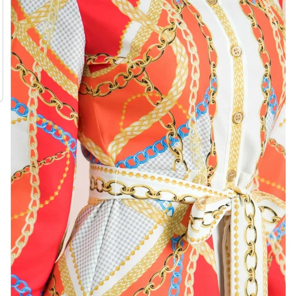 Flying Tomato Chain Patterned Buttoned Front Dress -Easy care fabric! - Picture 8 of 16